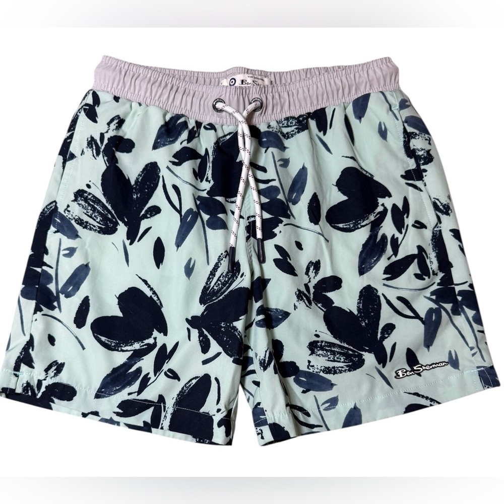 Ben Sherman Men’s Swim Trunks Navy Leaf Print Size Small